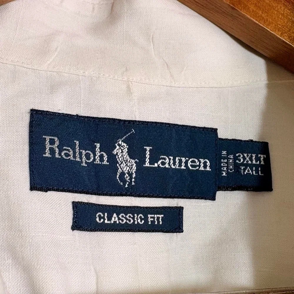 Polo Ralph Lauren Classic White Button Up Preppy Shirt 3XL Tall Linen/Cotton